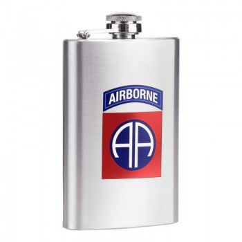 drinkflesje plat, 82nd airborne RVS  5oz ca 150ml, zakfles, drinkflacon