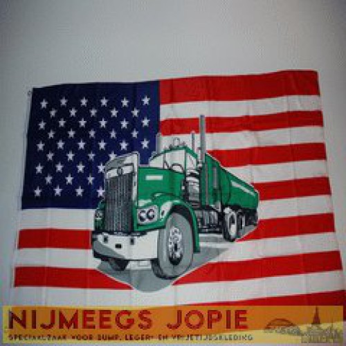 usa met groene truck, vlag