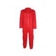 overall , polyester/katoen rood, met rits, budget-serie