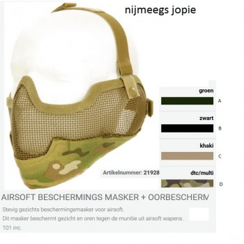 Airsoft masker en oorbescherming, kleur Bruin
