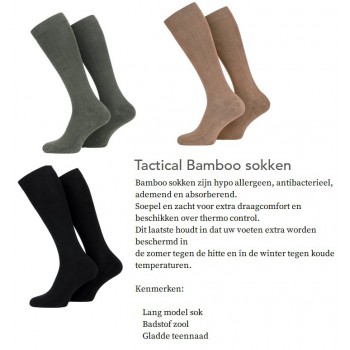 sokken bamboo, tactical hoog model, zwart, groen of bruin