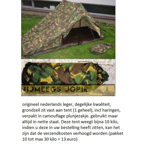 tent, 1 persoons camouflage tent, origineel KL