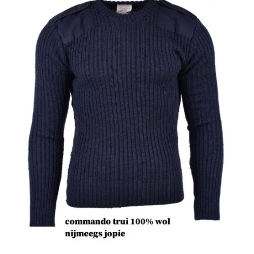 commando trui, 100% wol, grijs/blauw, origineel