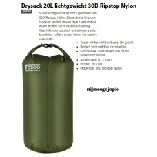 drybag drysack 22 liter, waterdichte zak, dun nylon