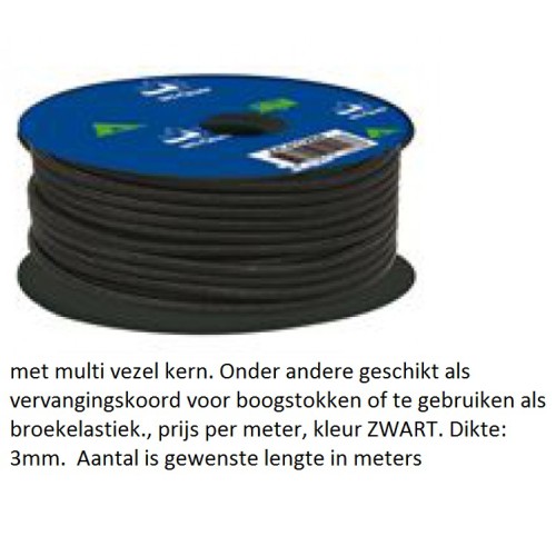 Elastisch sterk koord 3mm dik, zwart, elastiek, bungee