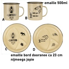 emaille mok (7,50) of bord (10,95), outdoor