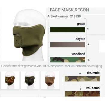facemask recon, neopreen masker