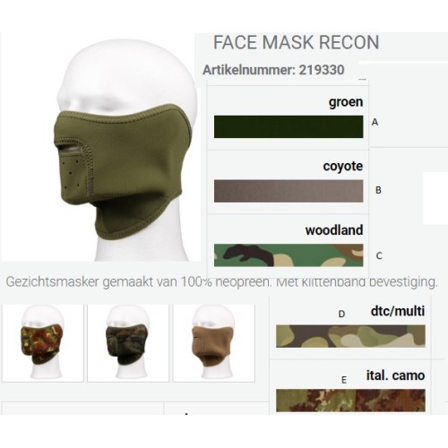 facemask recon, neopreen masker