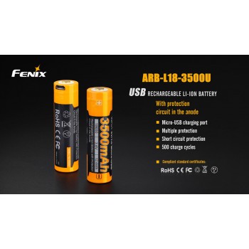 batterij 3500mah Fenix oplaadbaar met usb-oplaadopening, 18650