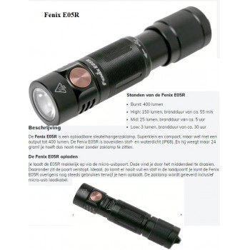 fenix E05R oplaadbare zaklamp, penlight formaat