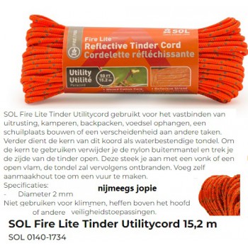 Sol Fire rope, touw, nieuw, 15 meter, tinder rope