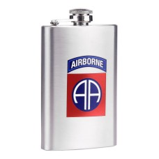 drinkflesje plat, 82nd airborne RVS  5oz ca 150ml, zakfles, drinkflacon