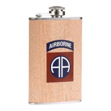 drinkflesje plat, 82nd airborne houtlook 5oz ca 150ml, zakfles, drinkflacon