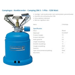 gasbrander Kooktoestel campingas 206s, voor prik gasbusje