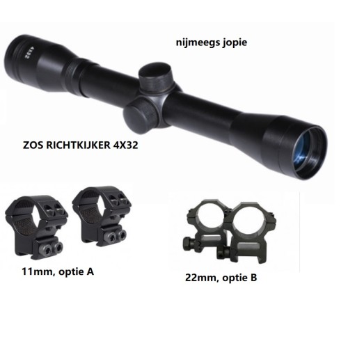 kijker 4x32, inclusief bevestigingringen