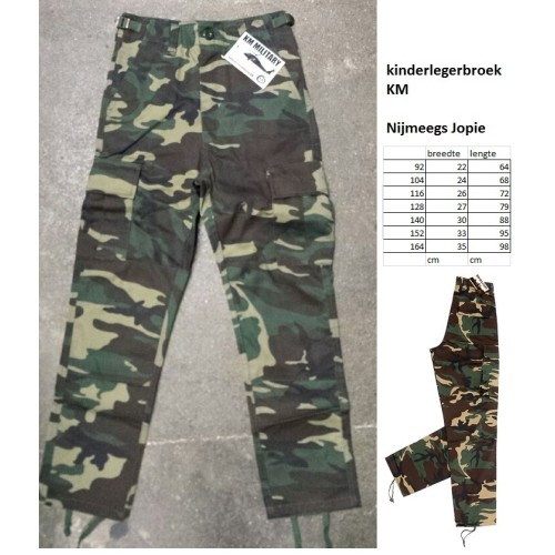 kinderbroek woodland camouflage, extra lang, KM