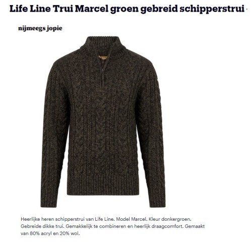 schippers trui  Life-line model Marcel. donker groen