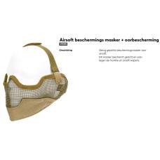 Airsoft masker en oorbescherming, kleur Bruin