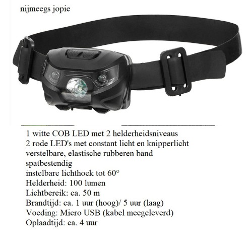 hoofdlamp oplaadbaar met witte en rode leds, max