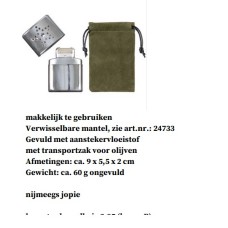 handwarmer pocket, zilver metaal, werkt op fuel