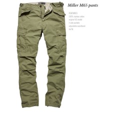 vintage m-65 broek model miller pant, olive drab, 100% dun katoen