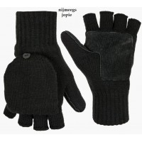 gebreide acryl handschoen + flap, zwart, toples, vallen groter uit