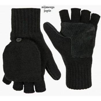 gebreide acryl handschoen + flap, zwart