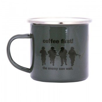 mok, emaille, Coffe first army