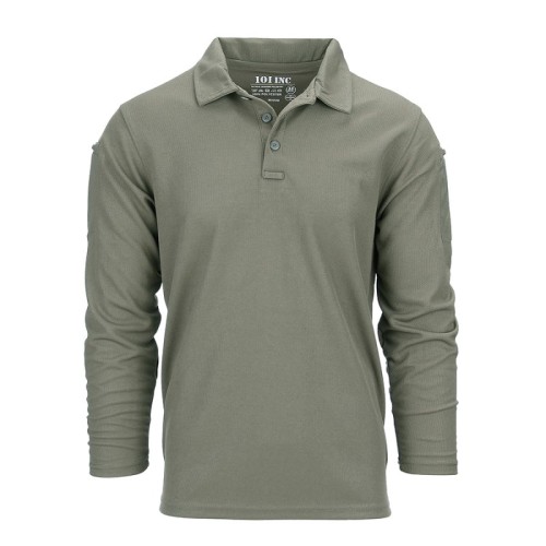 Polo stretch quick dry, groen, lange mouw