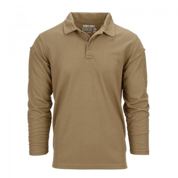 Polo stretch quick dry, licht bruin, lange mouw