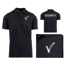 Polo beveiliging met "V" op de borst en text "security" achterop