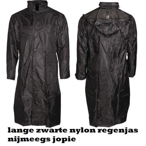 regenjas, nylon, lang model, zwart