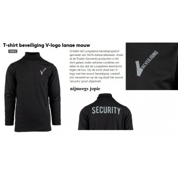 security t-shirt "Beveiligings-V"  lange mouw en kol