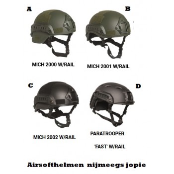 Mich airsoft helmen, zwart of groen