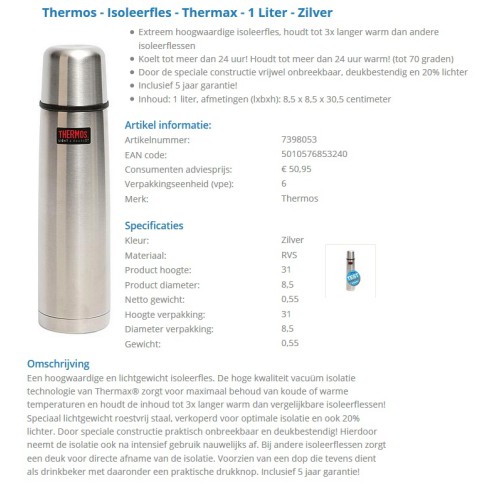 thermosfles "Thermax", 1 liter, 