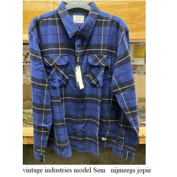vintage industries flanel blouse, model Sem, blauw
