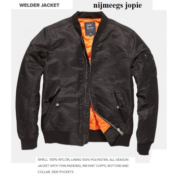 bomber  Vintage Industries, zomer, Welder jacket, dun gevoerd, zwart