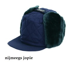 winterpet met oorflappen, blauw, small of medium