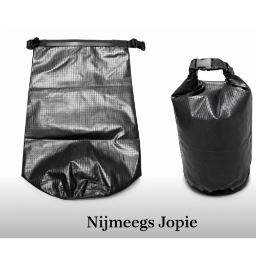 drybag drysack, 20 liter, zwart dun pvc met verstevigd membraam