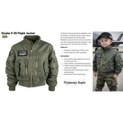 F-35 kinder flight jacket, groen of blauw of grijs