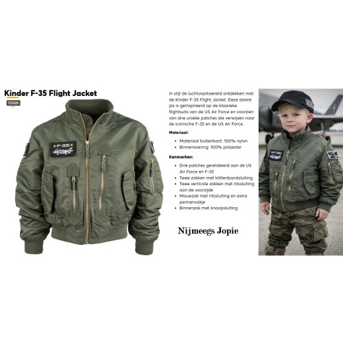 F-35 kinder flight jacket, groen