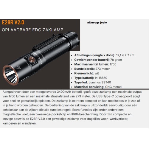 fenix E28R zaklamp, oplaadbaar