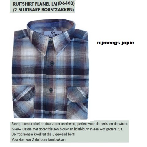 flanel blouse, kleur 6403, alle maten leverbaar, Extra lange versie, 100% katoen. XS tot en met XXXL