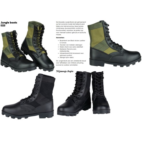 Vietnam jungle boot, groen of zwart, legerschoen, 39 tot en met 46