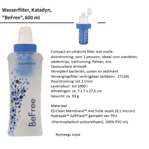 waterzuiverings waterfles, ca 1 liter, tot max 1000 liter 