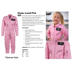 Kinderoverall vliegeniers-overall Roze, piloten overall