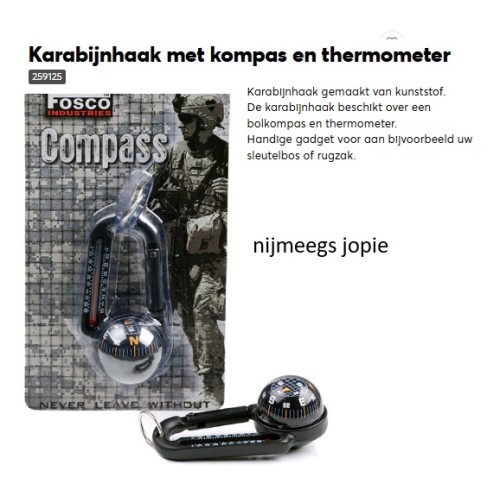 kompas met thermometer, zwart bol