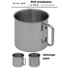 mok rvs, groot, ca 450ml, drinkbeker, opvouwbare handvaten