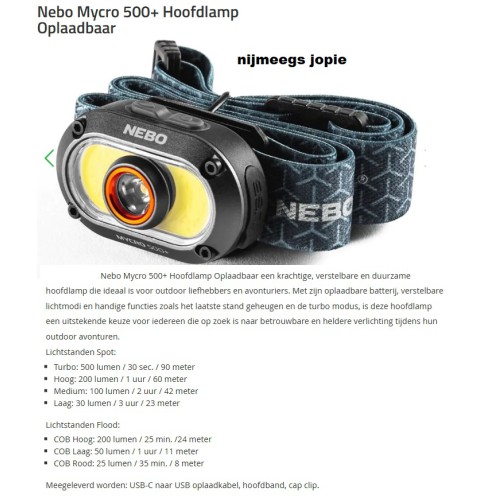 hoofdlamp oplaadbare hoofdlamp, Nebo Micra plus