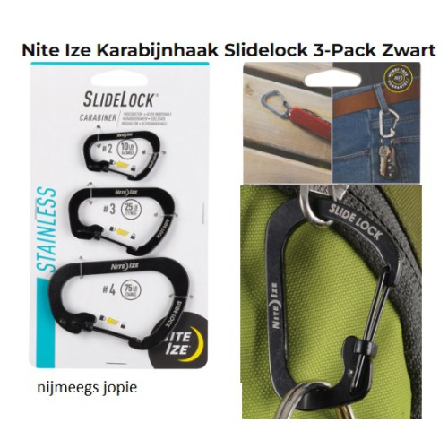 NITE-IZE karabijn maat 2, 3 en 4, slide-lock 3 set